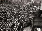 Gh. Gheorghiu Dej  vorbind la marele miting al oamenilor muncii, din curtea Atelierelor C.F.R. Griviţa, cu prilejul împlinirii a 12 ani de la marile lupte ale muncitorilor ceferişti şi petrolişti.(16 februarie 1945)