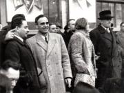 Manifestaţie F.N.D. cu prilejul actului festiv de reunire a Nordului Transilvaniei cu România democratică. Aspecte din Piaţa Palatului, în tribună Gheorghe Gheorghiu Dej, Ana Pauker, Petru Groza, etc.(Andrei Pătraşcu, Ştefan Voitec).(14 martie 1945)