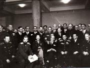 Gheorghe Gheorghiu Dej la recepţia Comisiei aliate de control, cu prilejul zilei de 9 Mai 1945, ziua victoriei împotriva fascismului (Pavlov Bogdenco, Petru Groza, general colonel Susaicov, Gh. Tătărescu, Ştefan Voitec, Lt.general Vinogradov, Teohari Georgescu, preot Burducea, Petre Constantinescu Iaşi, general Vasiliu Răşcanu, prof. G. Nicolau).(9 mai 1945)