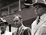 Gh.Gheorghiu Dej, rostindu-şi cuvântarea la Congresul Frontului Plugarilor ţinut, pe Stadionul A.N.E.F. (Mihai Ralea,  Petru Groza).(24 iunie 1945)