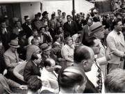 Aspecte din timpul primului Congres General al Frontului Plugarilor care a avut loc pe stadionul A.N.E.F. la 24 iunie 1945. În tribuna oficială se află Gh.Gheorghiu Dej, P.Groza, Teohari Georgescu, Ana Pauker, etc.(Mihai Ralea, Miron Bele, Teohari Georgescu,Vasile Luca, Dumitru Ganeff).(24 iunie 1945)