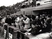Aspecte din tribună, în timpul desfăşurării lucrărilor Congresului Frontului Plugarilor, de pe stadionul A.N.E.F. din Bucureşti (Miron Belea, Petru Groza, Romulus Zăronii, Mihai Ralea).(24 iunie 1945)