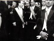 Gh. Gheorghiu Dej la Patriarhie cu prilejul solemnităţii zilei de 23 August 1945 (Teohari Georgescu, Pătrăşcanu Lucreţiu).(23 august 1945)