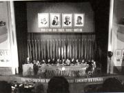 Gheorghe Gheorghiu Dej, expunând raportul politic al C.C. al P.C.R. la Conferinţa Naţională a P.C.R. care şi-a desfăşurat lucrările în aula liceului ”Mihai Viteazul” din Bucureşti (Constanţa Crăciun, Miron Constantinescu, Vasile Luca, Lucreţiu Pătrăşcanu, Ana Pauker).(17- 21 octombrie1945)