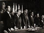 Gheorghe Gheorghiu Dej şi alte persoane în prezidiul Conferinţei Naţionale a P.C.R. care şi-a desfăşurat lucrările în aula liceului ”Mihai Viteazul” din Bucureşti (Vasile Vaida, Al.Moghioroş, Constantin Pârvulescu, Petre Constantinescu Iaşi, Ana Pauker,Teohari Georgescu,Gheorghe Vasilichi).(17- 21 octombrie1945)