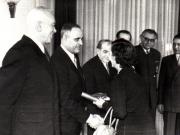 Gh. Gheorghiu-Dej, P. Groza, I. Chişinevschi, Gh. Apostol, M. Constantinescu, Al. Moghioroş, ş.a., la solemnitatea înmânării unor distincţii acordate cu prilejul celei de-a V-a aniversări a Republicii Populare Române (Palatul M.A.N.).(30.12.1952).