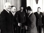 Gh. Gheorghiu-Dej, P. Groza, I. Chişinevschi, Gh. Apostol, Chivu Stoica, M. Constantinescu, ş.a., la solemnitatea înmânării unor distincţii acordate cu prilejul celei de-a V-a aniversări a Republicii Populare Române (Palatul M.A.N.).(30.12.1952).
