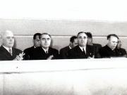 Gheorghe Gheorghiu –Dej, P. Borilă, Gh. Stoica, Stelian Moraru, Al. Sencovici, P. Groza şi alţi conducători de partid şi de stat participă la deschiderea lucrărilor celui de-al III-lea Congres al Sindicatelor din R.P.R. (Pavilionul expoziţiei din Bd. G-ral Magheru).(26.01.1953).