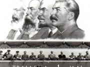 Gheorghe Gheorghiu –Dej, Al. Moghioroş, Gh. Apostol, I. Chişinevschi, C.I. Parhon, P. Groza, L. Sălăjan, Al. Drăghici, E. Bodnăraş, M.B. Mitin, Chivu Stoica în tribuna oficială din Piaţa Aviatorilor în timpul demonstraţiei oamenilor muncii, în cinstea zilei de 1 Mai.       (01.05.1953).