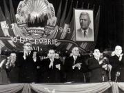 Gheorghe Gheorghiu –Dej, P. Groza, I. Chişinevschi, M. Constantinescu, E. Bodnăraş şi alte persoane în prezidiul adunării festive de la Ateneul R.P.R., organizată cu prilejul celei de-a 6-a aniversări a proclamării R.P.R.(30.12.1953).