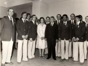 Sala Sporturilor şi Culturii din Capitală. Acordarea, de către Nicolae Ceauşescu, a unor înalte ordine şi medalii fruntaşilor sportivi la Jocurile Olimpice de la Montreal – 1976. Conferirea titlului de „Erou al Muncii Socialiste” şi Medalia de aur „Secera şi Ciocanul”, gimnastei Nadia Comăneci. (19 august 1976)