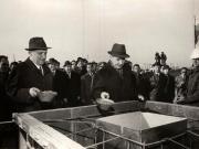 Inaugurarea de către Nicolae Ceauşescu şi todor Jivkov a lucrărilor de construcţii a Întreprinderii comune pentru producerea de maşini şi utilaje grele Giurgiu-Ruse. La Giurgiu. (10 decembrie 1976)