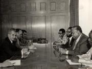 Primirea de către preşedintele Nicolae Ceauşescu a delegaţiei Uniunii Africane a Poporului Zimbabwe (ZAPU), condusă de Joshua Nkomo, preşedintele organizaţiei, care a făcut o vizită de prietenie în ţara noastră. (29 iunie 1977)