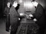 Primirea la Nicolae Ceauşescu, preşedintele Consiliului de Stat al R.S.R, a lui Spas Nicolov Gospodov, noul ambasador al R.P. Bulgaria în România, care şi-a prezentat scrisorile de acreditare.      (6 octombrie 1969).