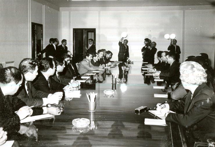 Nicolae Ceauşescu, secretar general al Partidului Comunist Român a primit delegaţia Partidului Socialist Arab Baos, condusă de Mohamad Ali Haidar. 28 III 67