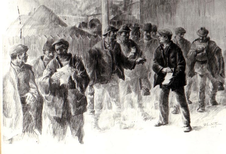 Pictură în ulei, reprezentând pe Gheorghe Gheorghiu-Dej la vârsta de 18 ani împărţind manifeste printre muncitorii de pe Valea Trotuşului (1919).