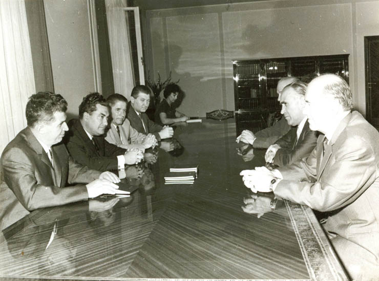 Nicolae Ceauşescu, secretar general al P.C.R., a primit delegaţia Partidului Comunist din Austria, condusă de Ervin Scharf, membru al Biroului Politic, secretar al C.C. al P.C.A. (10 mai 1968)
