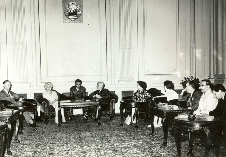 Primirea la Consiliul de Stat a delegaţiei Partidului Laburist din Marea Britanie condusă de Jennie Lee, preşedinta partidului, aflată în vizită în ţara noastră. (24 mai 1968)
