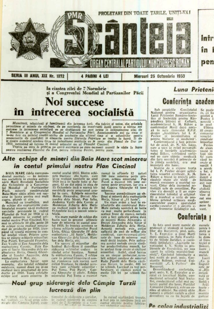 Aspecte din întrecerea socialistă pe ţară. Rezultate ale minerilor Baia Mare.(25 octombrie 1950)