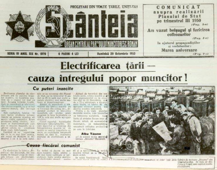 Articole despre planul de electrificare a ţării.(29 octombrie 1950)