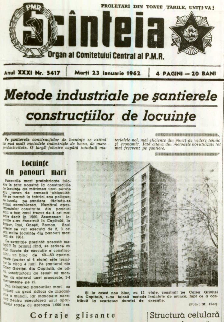 Articol intitulat: ”Metode industriale pe şantierele construcţiilor de locuinţe”.