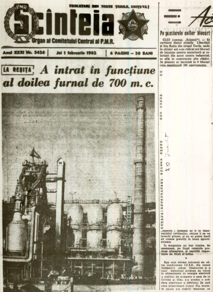Reşiţa. Imagine asupra celui de al doilea furnal de 700 m.c. intrat în funcţiune.(1 februarie 1962)