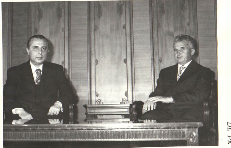 Vizita de stat în România a preşedintelui Republicii Cipru, Spyros  Kyprianou, la invitaţia preşedintelui Nicolae Ceauşescu. Aspect din timpul vizitei protocolare. (23-26.VI.1979).