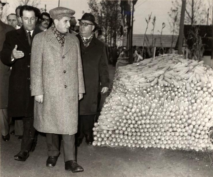 Ziua Recoltei. Nicolae Ceauşescu, alţi conducători de partid şi de stat, au participat la sărbătorirea Zilei Recoltei, în judeţul Olt – Slatina. (31 octombrie 1976)