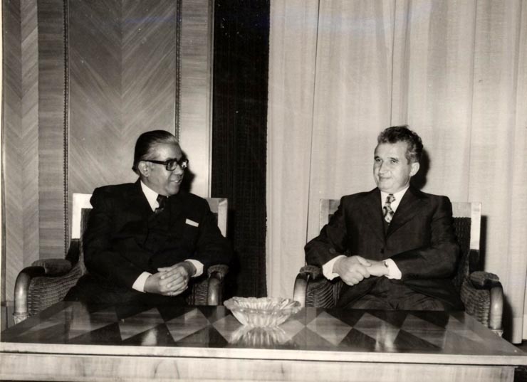 Primirea delegaţiei parlamentare indiene condusă de B.R. Bhagat, preşedintele Camerei Reprezentanţilor a Parlamentului Republicii India. (15 noiembrie 1976)