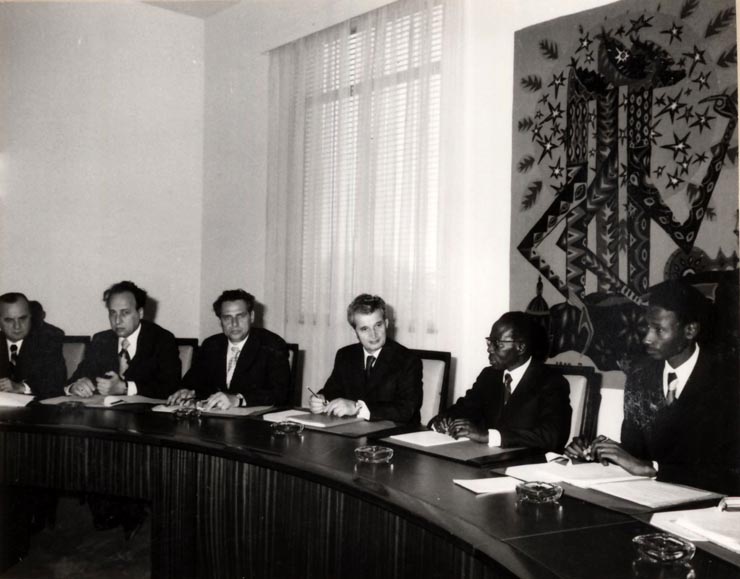 Vizita preşedintelui Nicolae ceauşescu în republica Senegal. Aspect din timpul convorbirilor oficiale. (23-24 februarie 1977)