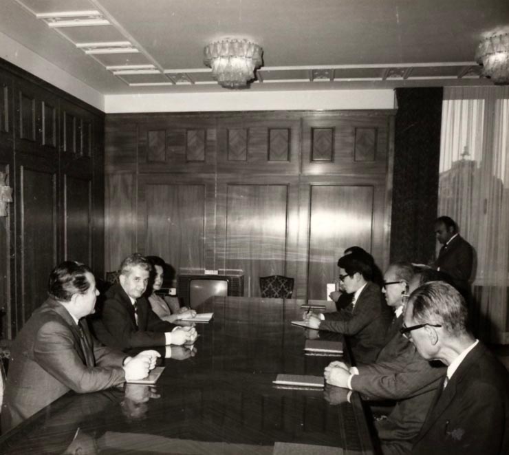 Primirea la preşedintele Nicolae Ceauşescu a delegaţiei Partidului Comunist din Japonia, condusă de Tomio Nishizawa. (5 mai 1977)