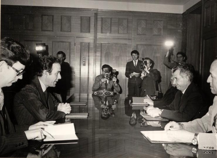 Întâlnirea preşedintelui Nicolae Ceauşescu cu preşedintele Partidului Muncitoresc Norvegian, Reiulf Steen, care, la invitaţia F.U.S., a făcut o vizită în România. (31 mai 1977)