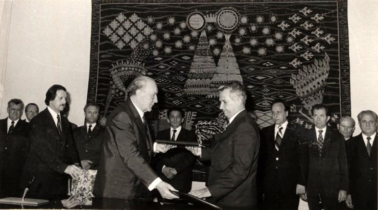 Întâlnirea prietenească, la Oradea, dintre preşedintele Nicolae Ceuşescu şi János Kádár prim secretar al C.C. al P.M.S. Ungar. (16 iunie 1977)